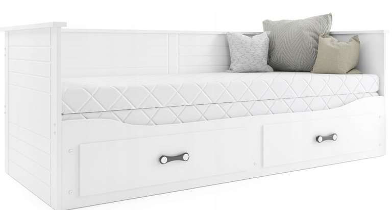 Łóżko podwójne, rozkładane 160x200, białe - drewno sosnowe, materace 80x200 + szuflady
