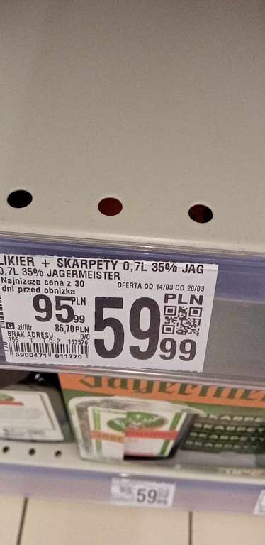Likier Jagermaister 0,7 + skarpety - 59.99 - Auchan Bonarka