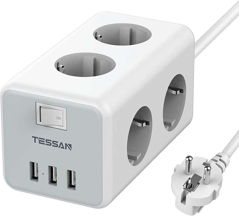 Listwa zasilająca Tessan 6 w 1, kostka, 3x USB, przełącznik