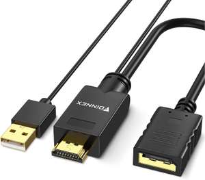 Adapter HDMI na DisplayPort, aktywny konwerter HDMI na DP 4K przy 60 Hz, męski na DP żeński z zasilaniem USB