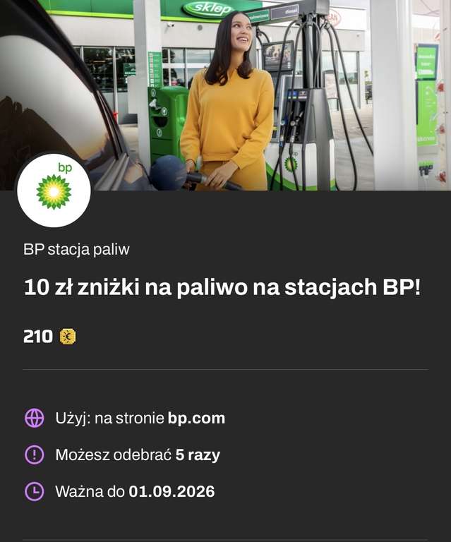 Paliwo BP - 10 zł zniżki za 210 InCoin