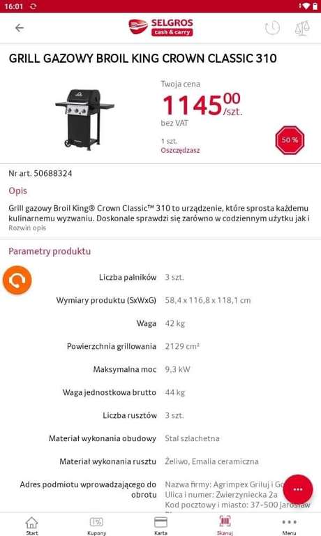 Grill Broil king crown classic 310 w aplikacji selgros