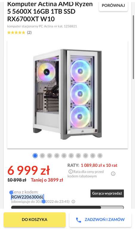 Komputer Actina AMD Ryzen 5 5600X 16GB 1TB SSD RX6700XT W10