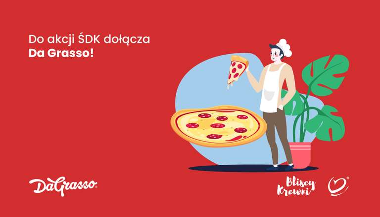 Oddaj krew w RCKiK Katowice lub oddziałach terenowych i odbierz zniżkę 50% na dużą pizzę w Pizzerii Da Grasso