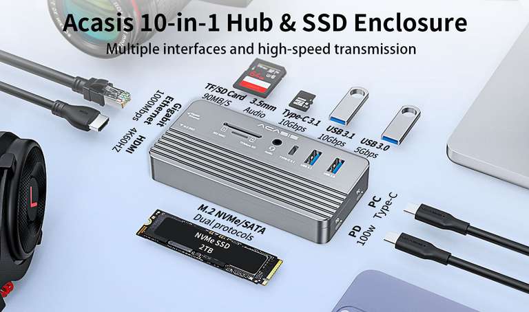 Hub 10 w 1 + kieszeń na NVMe SSD + darmowa dostawa do PL