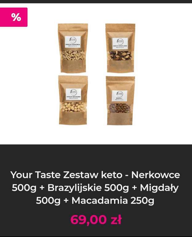 Your Taste Zestaw keto - Nerkowce 500 g + Brazylijskie 500 g + Migdały 500 g + Macadamia 250 g