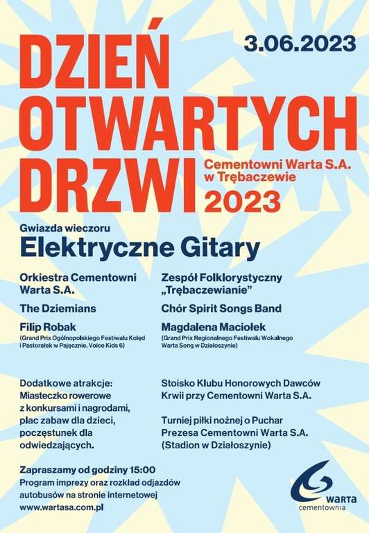 Drzwi otwarte Cementowni Warta w Trębaczewie, wstęp wolny>>> gwiazdą wieczoru Elektryczne Gitary