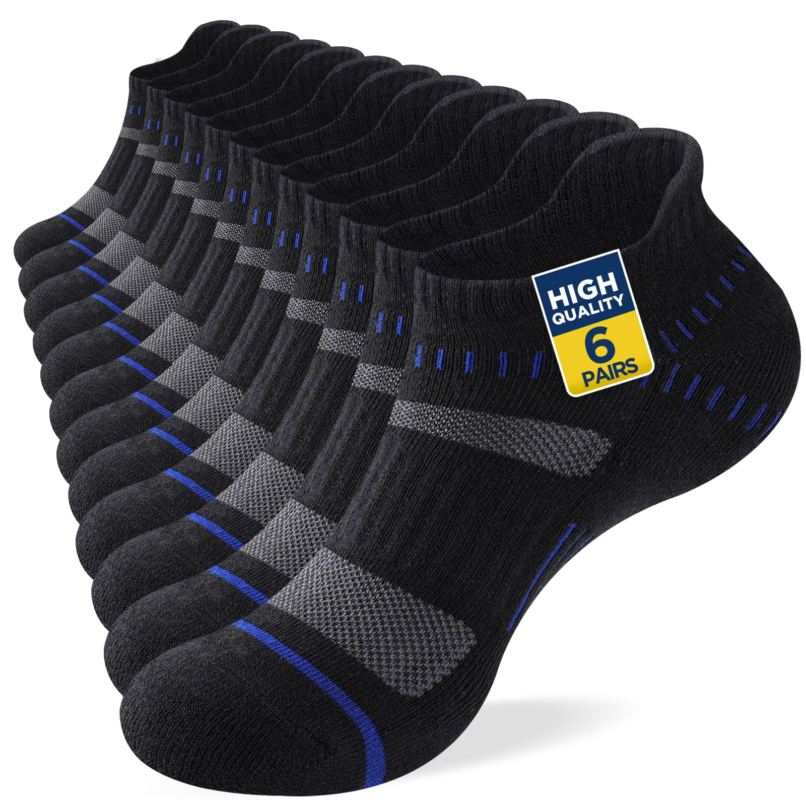 Niofind Męskie Skarpety Sportowe Do Kostek 6 Par, Amortyzujące Unisex, Bawełniane Oddychające Szybkoschnące, Do Biegania