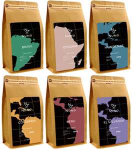 (6x 200g) Kawa ziarnista Nuno Brazylia, Etiopia, Honduras, Kolumbia, Peru, Salwador - świeżo palona, 100% Arabica, 1200g