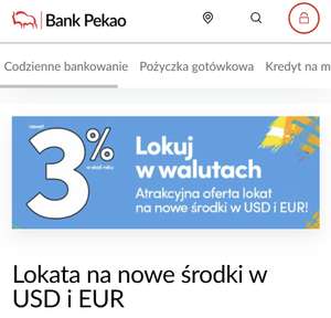 Lokata 3% USD EUR od 5000