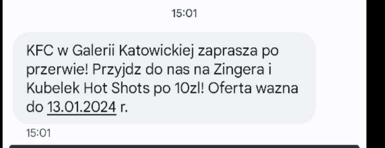 Zinger + Kubełek Hot Shots za 10zł KFC Katowice Galeria Katowicka