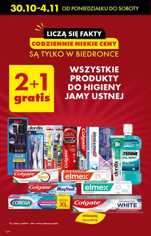 wszystkie produkty do higieny jamy ustnej 2+1 gratis w Biedronce