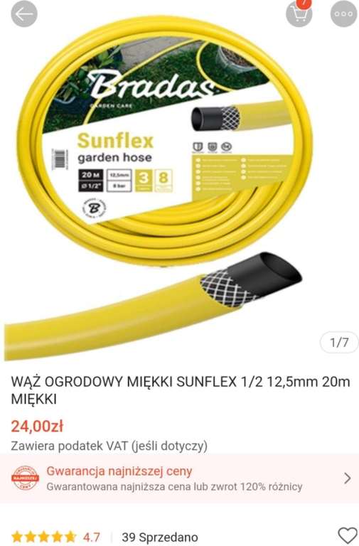 Wąż ogrodowy miękki Sunflex 12,5mm 1/2 20 metrów