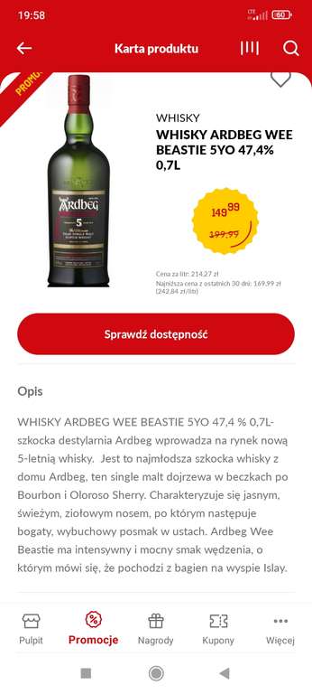 Whisky Ardbeg Wee Beastie 0,7l./47,4% sklep stacjonarny Duży Ben