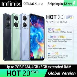 Smartfon Infinix Hot 20 5G 128GB MTK Dimensity 810 6nm 6.6" 120Hz FHD 50MP 18W 5000mAh za 219.27USD