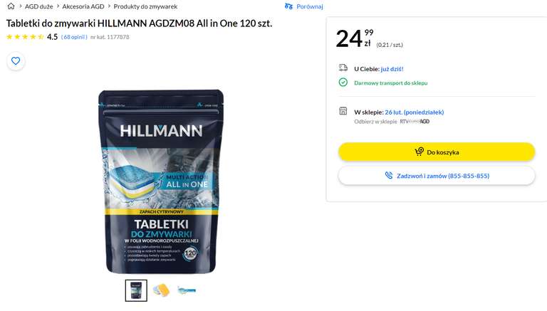 Tabletki do zmywarki HILLMANN AGDZM08 All in One 120 szt. (0,21 zł / szt.) RTV Euro AGD