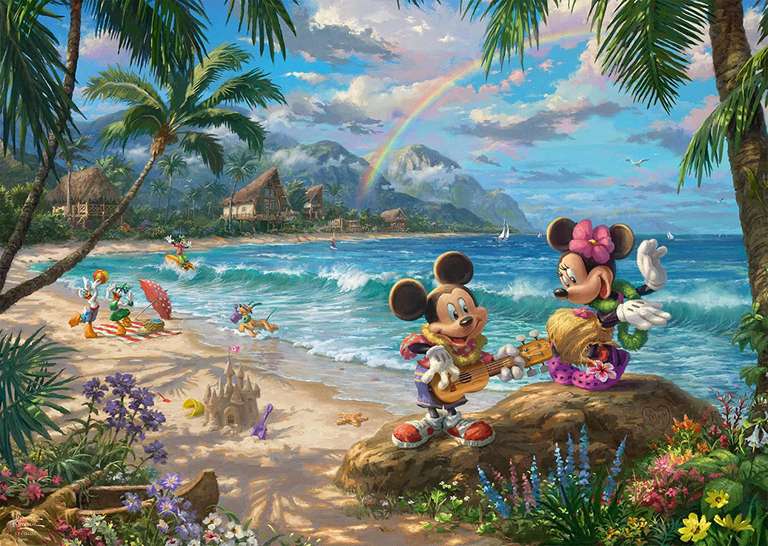 Puzzle premium Mickey i Minnie na Hawajach, 1000 elementów, Thomas Kinkade Studios, Disney