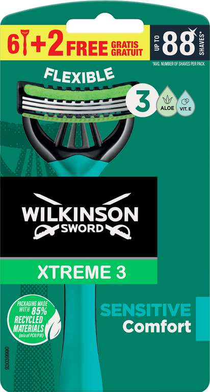 8 sztuk WILKINSON SWORD Sensitive Xtreme maszynki do golenia, 3-ostrzowe, jednorazowe, dla mężczyzn