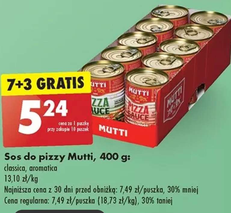Sos do pizzy Mutti 400g Biedronka 7+3 gratis