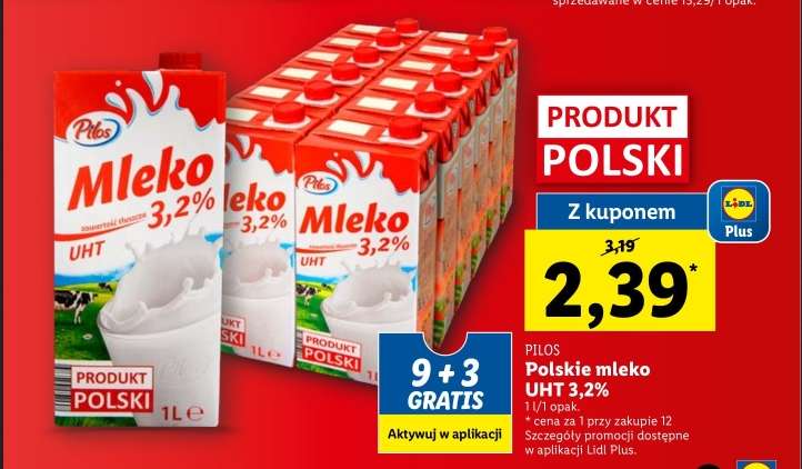Mleko UHT 3,2 % 1 l przy zakupie 12 opak. @Lidl