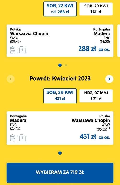 Lot w obie strony z bagażem rejestrowanym Warszawa-Madera