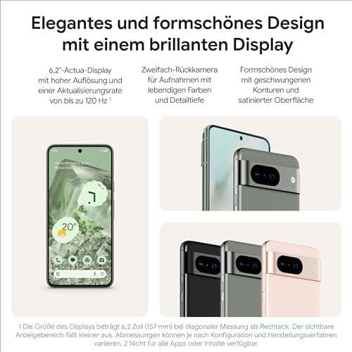 Smartfon Google Pixel 8 – 256 GB [ 619,13 € + 5,99 € wysyłka]wymagany niemiecki Prime