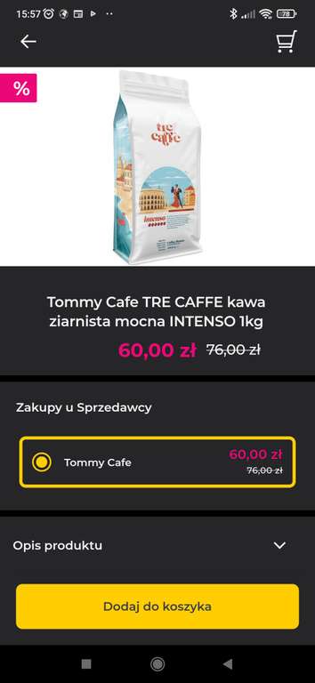 InPost Fresh Kawa ziarnista Tommy Cafe TRE intenso 1000g