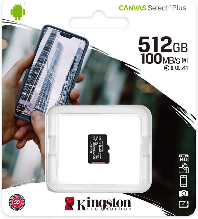 Karta Pamięci MicroSD Kingston Canvas Select Plus SDCS2 512GB - zapis/odczyt - 80/90 MB/s - dożywotnia gwarancja