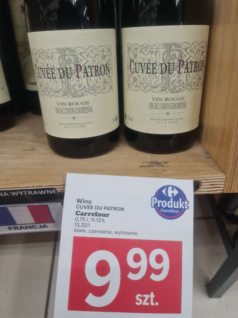 Francuskie wino, czerwone, białe, wytrawne Cuvee du Patron 0,75l, 12% w Carrefour
