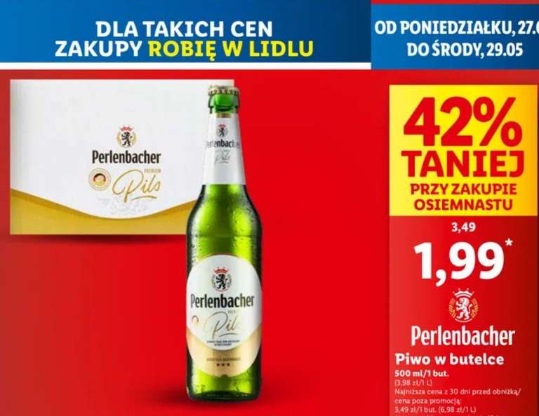 Piwo w butelce Perlenbacher, 500 ml - Lidl
