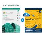 Pakiet biurowy Microsoft Office 365 Family 15 miesięcy (6 użytkowników) + Norton 360 Deluxe (5 użytkowników) - kod