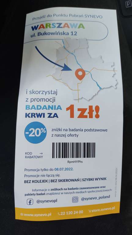 Morfologia i Wit. D - za 1zł - Synevo Warszawa - LOKALNA