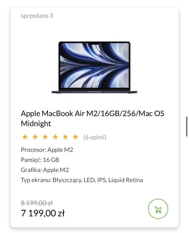 Laptop Apple MacBook Air M2/16GB/256/Mac OS Midnight