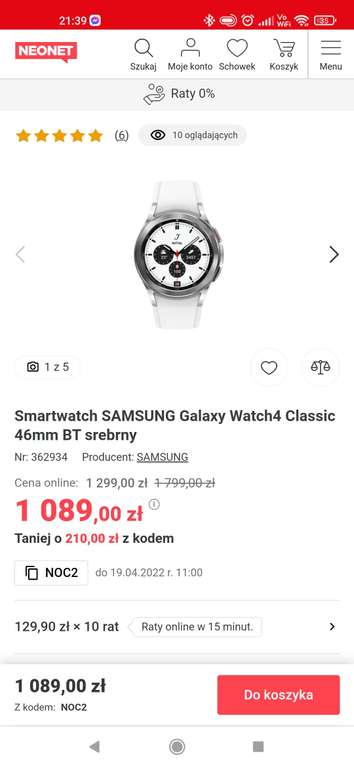 Smartwatch SAMSUNG Galaxy Watch4 Classic 46mm srebrny Możliwe 539 zł