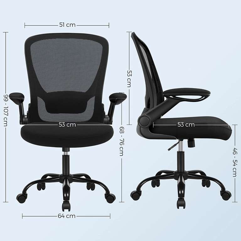 Krzesło biurowe/fotel ze składanymi podłokietnikami i siateczką - SONGMICS OBN37BK