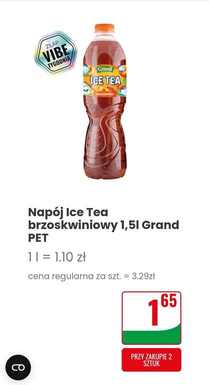 Napój Ice Tea cytrynowy, brzoskwiniowy 1,5l Grand 1,65 zł przy zakupie 2 sztuk @Dino