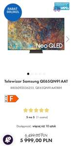 Telewizor SAMSUNG QE65QN91A 65" MINILED 4K 120Hz Tizen TV Full Array HDMI 2.1 DVB-T2/HEVC/H.265