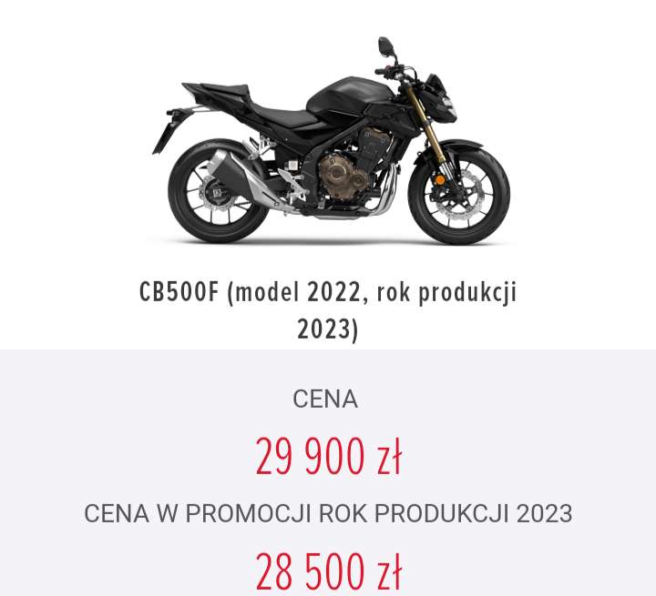 Motocykl Honda CB500F, Na Kategorię: A/A2 spalanie 3,5l/100km, LED, 189KG, 2023rok