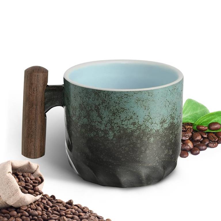 Vicloon filiżanka/kubek espresso 70 ml z drewnianym uchwytem, ceramika retro – 15,87 zł
