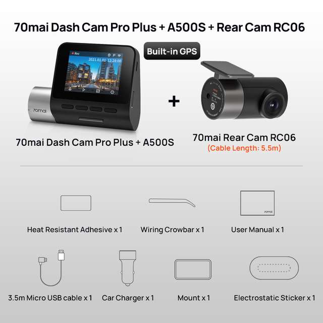 Wideorejestrator 70mai A500S Dash Cam Pro Plus+ 2.7K/140/WiFi/GPS + RC06. Darmowa dostawa w 3 dni
