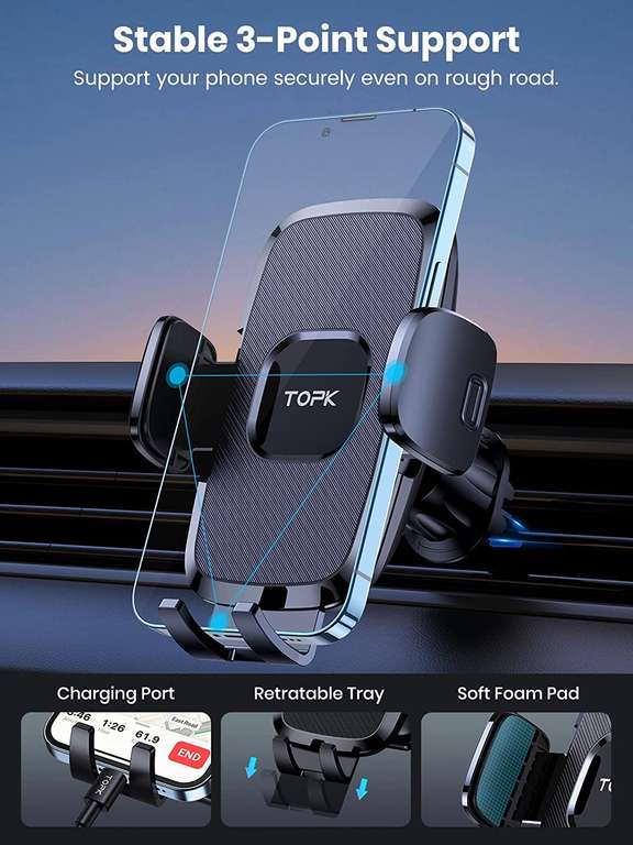 TOPK samochodowy uchwyt na telefon komórkowy z klipsem z haczykiem
