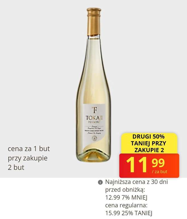 Wino Węgierskie Tokaj Furmint 0.75l - 11.99zł/szt przy zakupie 2 - Biedronka