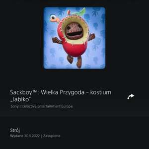 Sackboy: Wielka Przygoda – kostium "Jabłko", "Ananas" i "Truskawka" PS4 / PS5 PS Store