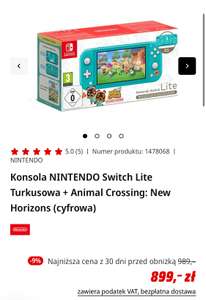 Konsola NINTENDO Switch Lite Turkusowa + Animal Crossing: New Horizons (cyfrowa)