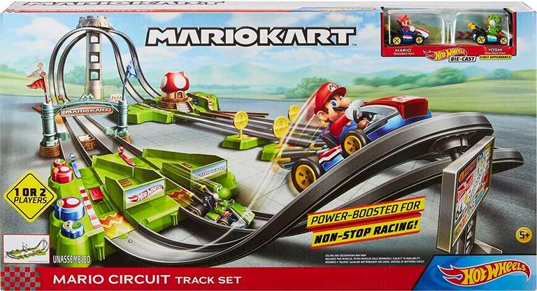 Hot Wheels HFY15 - Mario Kart Mario Circuit Trackset Deluxe zawierający 2 samochodziki