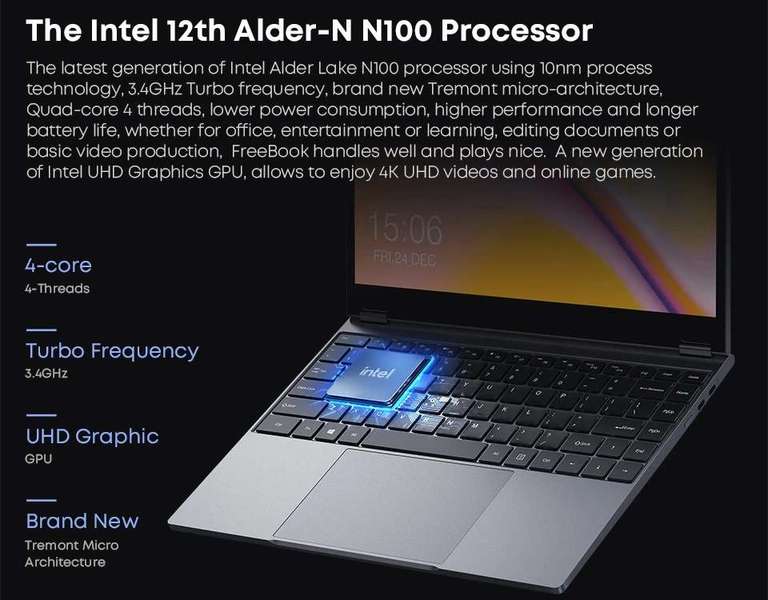Laptop CHUWI FreeBook 2023 (dotykowy 13.5" IPS, Intel N100, 12GB RAM, 512GB SSD, Windows 11) | Wysyłka z ES | $330.77 @ Aliexpress