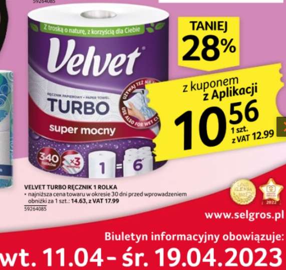 Ręcznik Velvet Turbo (12,99 zł z vat) @Selgros