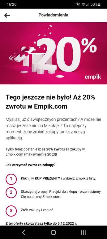 20% zwrotu za zakupy w empik.com (maksymalnie 20zł) z banku Millenium