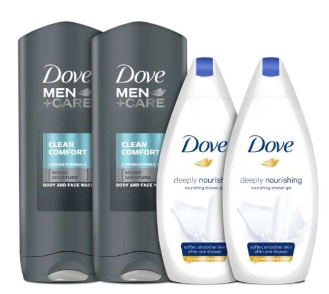2× Żel Dove Men+Care Clean Comfort 400 ml + 2× Żel Dove Deeply Nourishing 500 ml