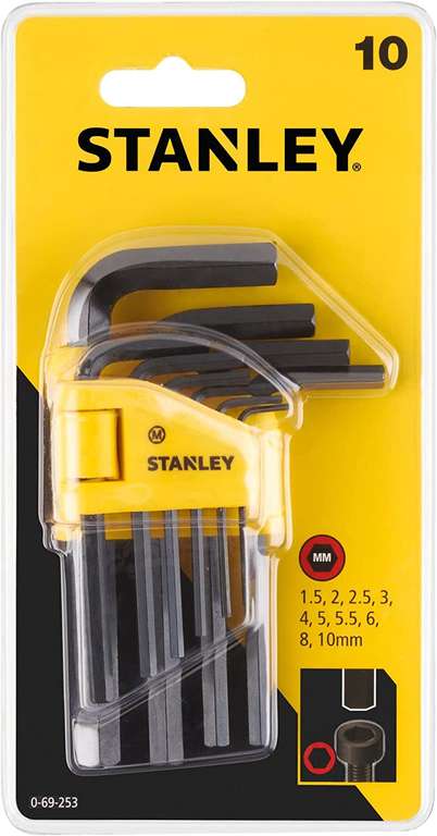 Stanley Zestaw Kluczy Imbusowych, Czarny/Żółty, 21.49 x 2.31 x 10.01 cm; 284.05 g, 1,5-10 mm, 10 Sztuk